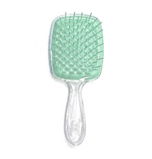 Janeke Продувний широкий гребінець для укладання волосся та сушіння феном Superbrush Plus Hollow Comb прозора ручка з м'ятними зубчиками