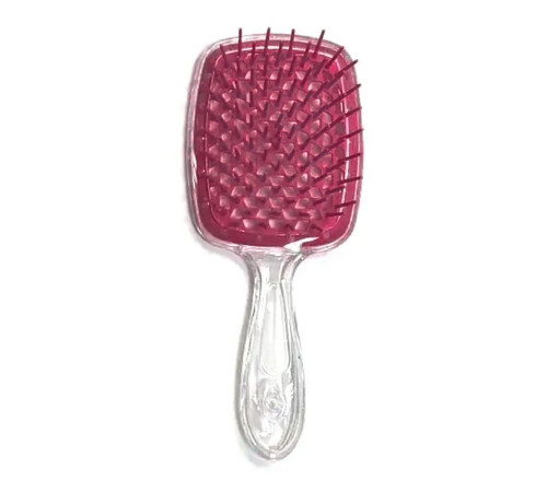 Janeke Продувний широкий гребінець для укладання волосся та сушіння феном Superbrush Plus Hollow Comb прозора ручка  з пурпурними зубчиками