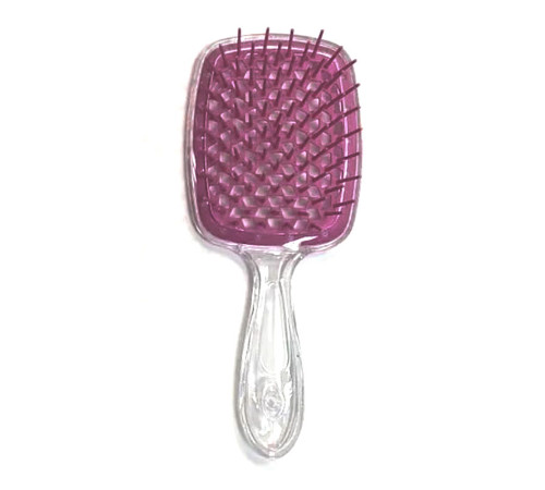Janeke Продувний широкий гребінець для укладання волосся та сушіння феном Superbrush Plus Hollow Comb прозора ручка з вишневими зубчиками