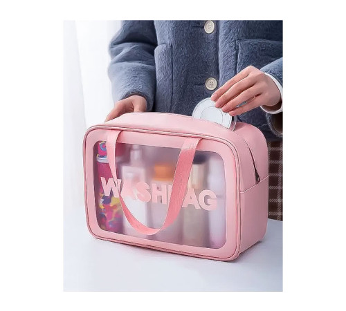 Косметичка органайзер Beauty Case на блискавці с ручкою дорожній несесер рожевий розмір L 30x13x21 см