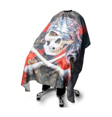 Перукарська накидка пеньюар для клієнта Barber Pirate Skull and Bones водостійкий нейлон, 140х160 см 
