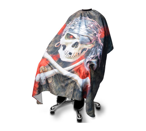 Перукарська накидка пеньюар для клієнта Barber Pirate Skull and Bones водостійкий нейлон, 140х160 см 