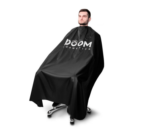 Парикмахерская пеньюар-накидка для клиента логотип BOOM cosmetics водонепроницаемая полиэстер черный 140х170 см