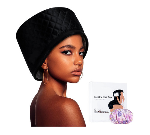 Електрична термошапка сушуар Happy Hair Lux Spa Cap для масок, ламінування і лікування волосся чорна