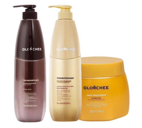 Набір Olorchee Nourshing Moisture TRIO-2 шампунь, кондиціонер і маска для живлення та зволоження волосся 2х800+500 мл