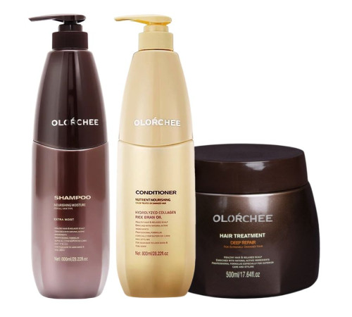 Набір Olorchee Nourshing Moisture TRIO-4 шампунь, кондиціонер і маска для живлення та відновлення волосся 2х800+500 мл