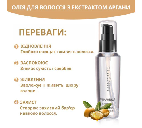 Олійка макадамії Olorchee Miracle Macadamia Oil для зволоження і відновлення волосся 50 мл