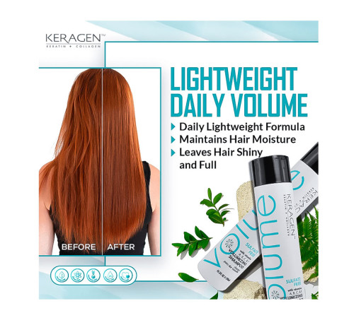 Безсульфатний шампунь Organic Keragen Volumizing Shampoo для об'єму волосся, 298 мл (заводська)
