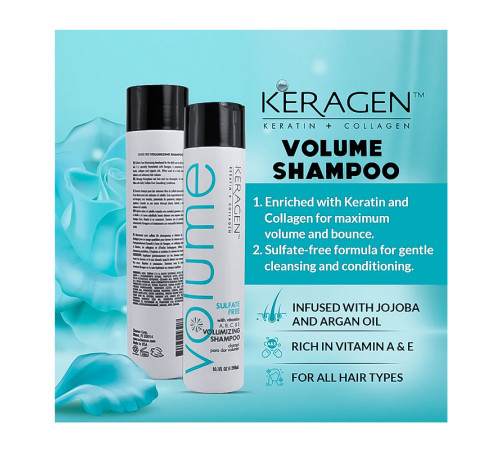 Безсульфатний шампунь Organic Keragen Volumizing Shampoo для об'єму волосся, 298 мл (заводська)