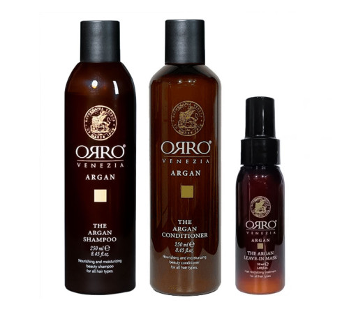 Набір ORRO TRIO Venezia The Argan шампунь, кондиціонер та спрей-маска з маслом аргани, 250/250/50 мл