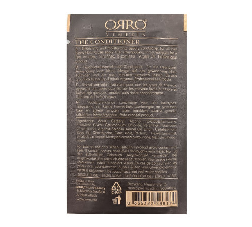 Кондиціонер ORRO Venezia The Argan Conditioner живильний та зволожуючий з олією аргани, 10 мл (саше)