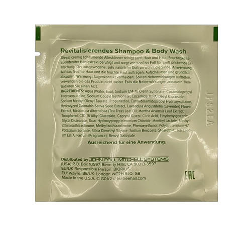 Відновлюючий шампунь та гель для душу Paul Mitchell Tea Tree Hemp Restoring Shampoo & Body Wash, 7,4 мл (саше)