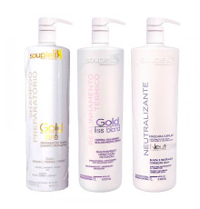 Набір кератину SoupleLiss Gold Liss Blond для випрямлення волосся з антитжовтим ефектом, 3х100 г (розлив)