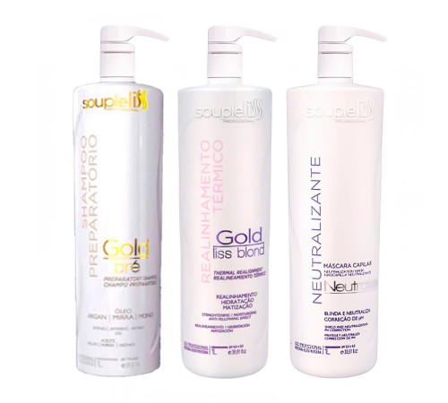 Набір кератину SoupleLiss Gold Liss Blond для випрямлення волосся з антитжовтим ефектом, 3х100 г (розлив)