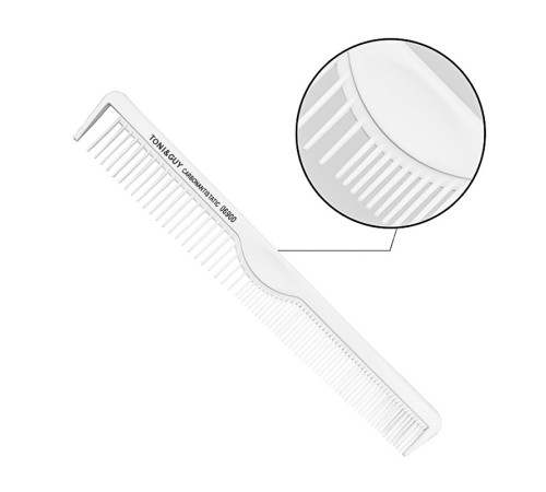 Гребінець для стрижки волосся Toni & Guy Carbon Antistatic Comb комбінований антистатичний білий карбоновий (06900)