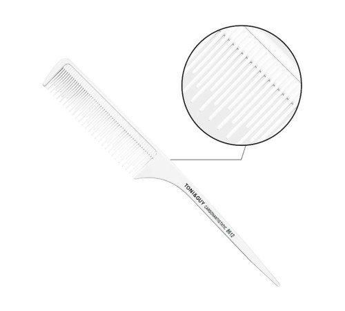 Гребінець Toni&Guy Carbon 8612 Antistatic для начосу з ручкою карбоновий антистатичний 23,5 см білий
