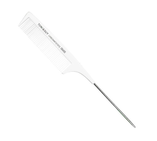 Гребінець Toni&Guy Carbon 06400 Antistatic тонкий карбоновий антистатичний з металевим кінчиком 23 см білий