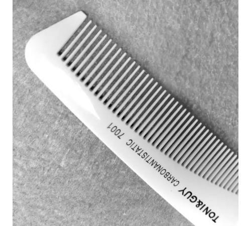 Гребінець-планка Carbon Toni&Guy 7001 Antistatic для стрижки та тушування волосся комбінований антистатичний 20 см білий